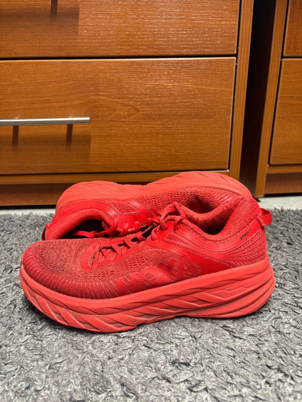 HOKA One BONDI 7 Running/Walking Shoes Sz 8 Triple Red/Red/Red Men's